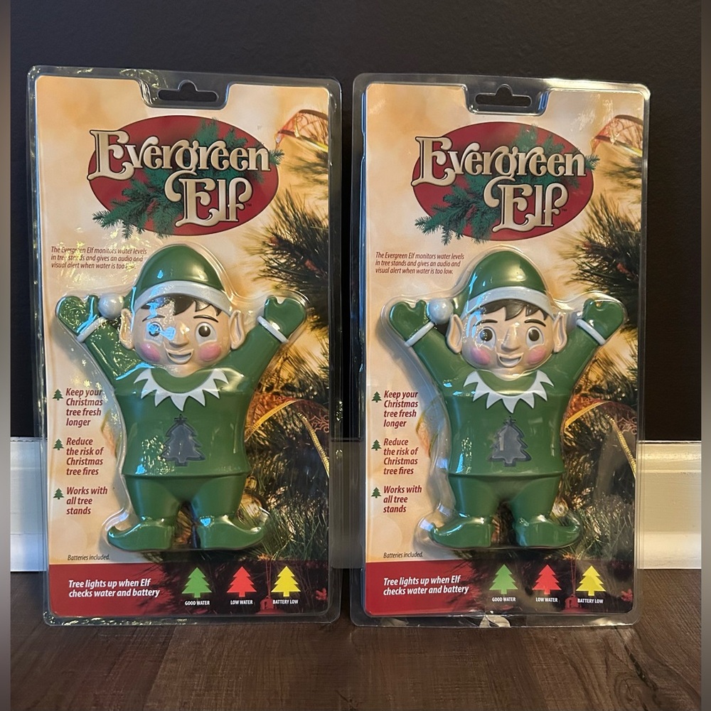 2 Christmas Tree Water Level Monitors Evergreen Elf Alarm w/Light & Sound NWOT
